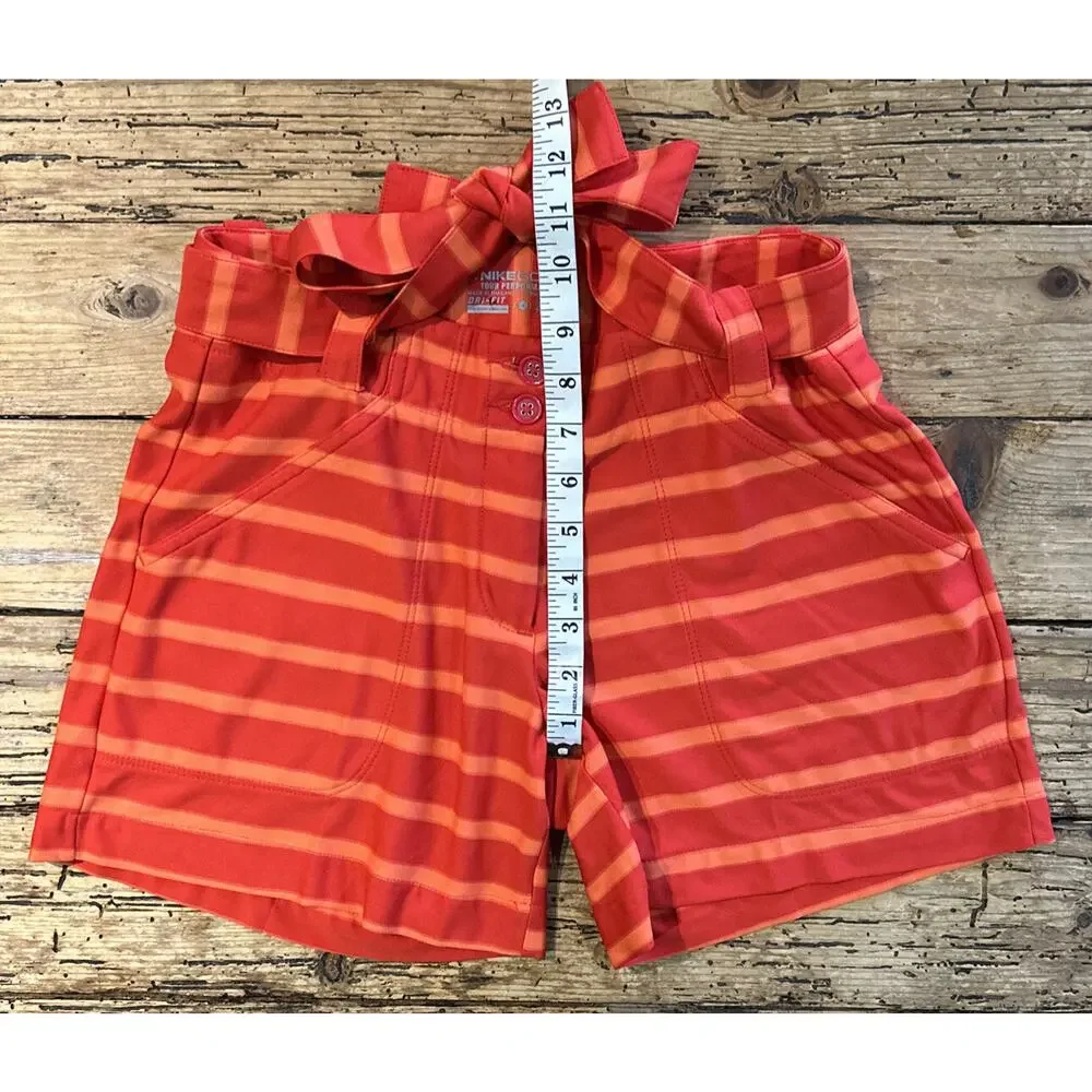 Nike Golf Women’s Orange Striped Tie Waist Gold Shorts Size 4